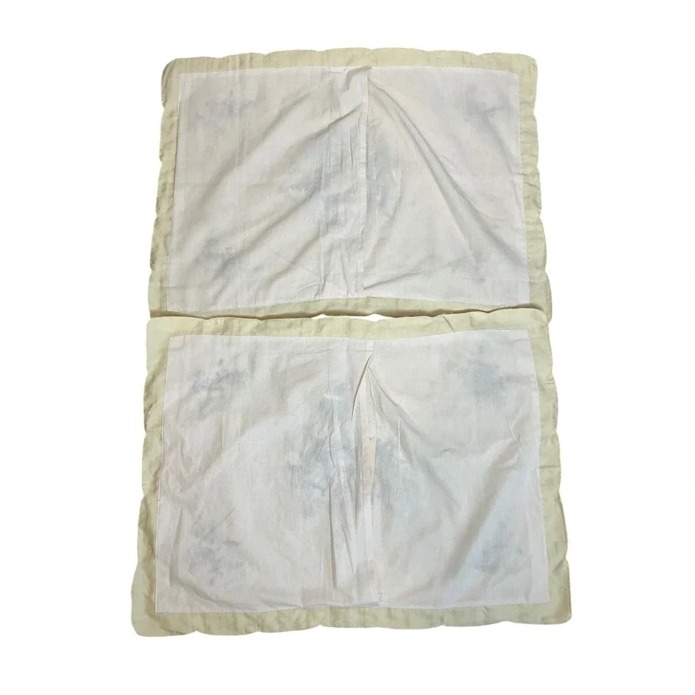 Vintage Pillowcases Set Ribbon Floral Embroidery Stitching Cottagecore Granny